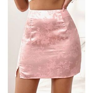NWOT Romwe pink jacquard skirt Asian floral print mini short Chinese Japan 6 new